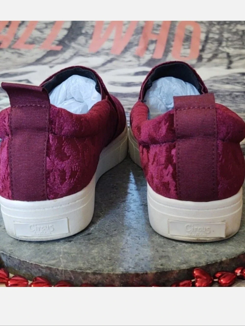 Circus Sam Edelman SCOTLYN Leopard Embossed Velvet Sneaker Wine Size 9